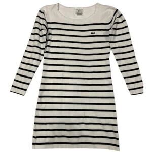 LACOSTE Women's Breton Stripe Dress 34 US 2 White Navy Stretch Nautical Preppy
